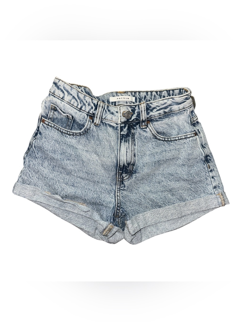 PacSun Washed High-Rise Denim Shorts - Light Blue Mom Short Jeans Casual Summer